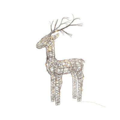 135cm Grey Wicker Standing Reindeer Outdoor - Warm White LED
