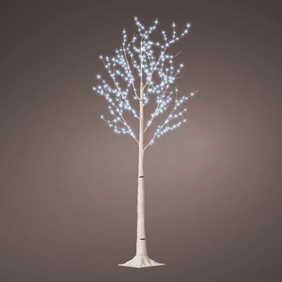 Vorbeleuchteter weißer Weihnachtsbirkenbaum, 150 cm hoch, mit 400 kaltweißen Mikro-LEDs