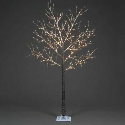Arbre de Noël marron givré en fil de cuivre illuminé de 180 cm de hauteur avec 600 micro LED blanc chaud
