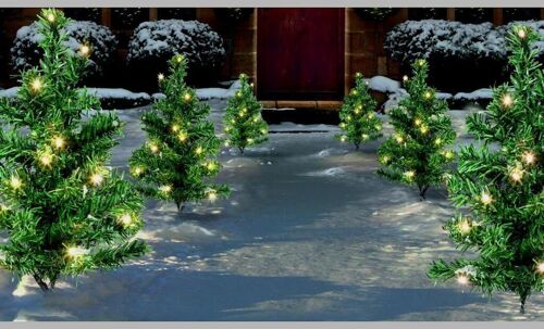 Set of 6 pre-lit Trees Christmas Outdoor Pathway Finders Lights Garden Drive Entrance