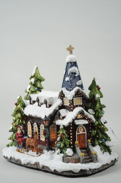 Light Up Christmas Church Snow Scene with Fibre Optics
