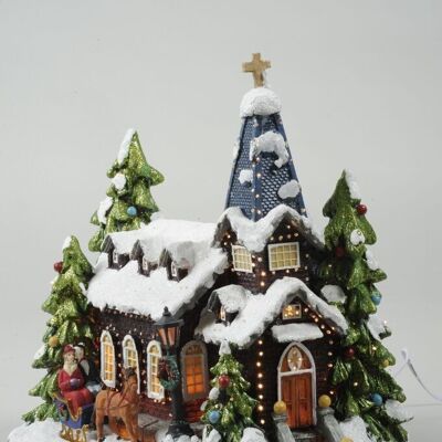 Light Up Christmas Church Snow Scene with Fibre Optics