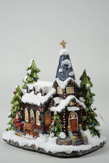 Illuminez la scène de neige de l'église de Noël avec la fibre optique