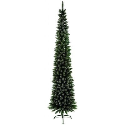 Slimline Pencil Árbol de Navidad artificial de pino verde con puntas nevadas - 200 cm