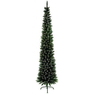 Slimline Pencil Artificial Christmas Green Pine Tree with Snowy tips - 200cm