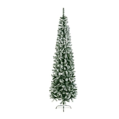 Slimline Pencil Artificial Christmas Green Spruce Tree with Snowy tips - 200cm