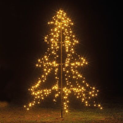 Albero di Natale da esterno preilluminato, facile da montare, con 420 LED bianchi caldi, multifunzione, scintillanti