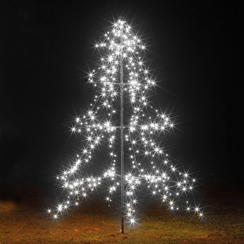 2m Easy Set Up Pre Lit Christmas Outdoor Tree 420 Cool White LED's Twinkle Multi Function