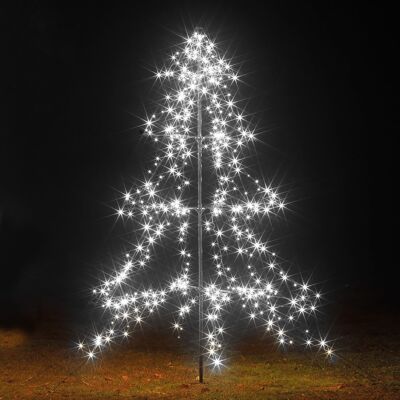 Arbre de Noël extérieur pré-éclairé de 2 m, facile à installer, 420 LED blanc froid scintillantes multifonctions