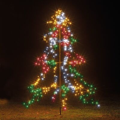 2m Easy Set Up Pre Lit Christmas Outdoor Tree 420 Multi-colour White LED's Twinkle Multi Function