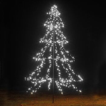 Arbre de Noël extérieur pré-éclairé de 3 m, facile à installer, 600 LED blanc froid scintillantes multifonctions
