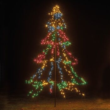 Arbre de Noël extérieur pré-éclairé de 3 m, facile à installer, 600 LED blanches multicolores scintillantes multifonctions
