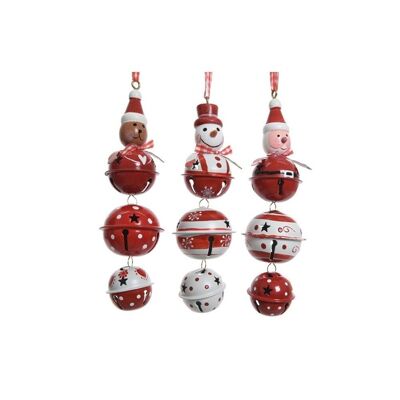 Set di 3 pupazzi sospesi con campana di ferro: Babbo Natale, pupazzo di neve, orso
