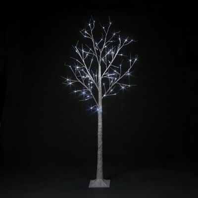 Vorbeleuchteter weißer Weihnachtsbirkenbaum mit 150 cm Höhe und 64 kühlen, eisweißen Mikro-LEDs