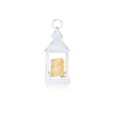 Christmas Flicker Candle Lantern With Warm White Pin micro LED in White