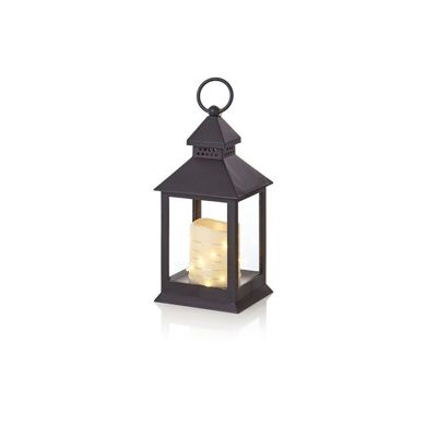 Christmas Flicker Candle Lantern With Warm White Pin micro LED in Black