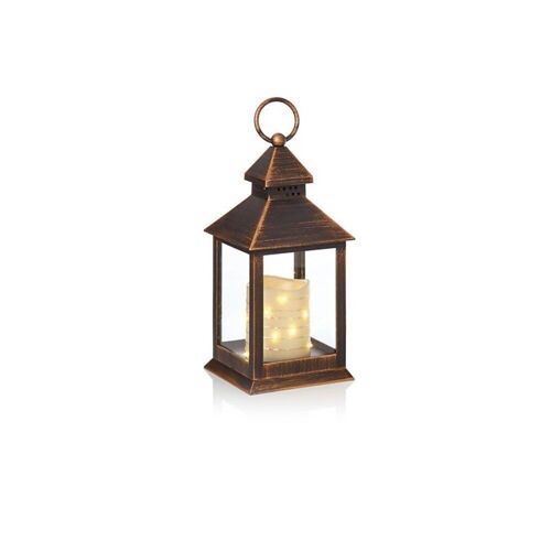 Christmas Flicker Candle Lantern With Warm White Pin micro LED in Copper finish