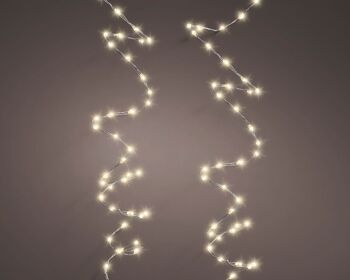 Chaîne de fée de Noël Twinkle – 576 micro LED extra denses blanc chaud avec câble argenté – Utilisation intérieure ou extérieure