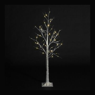 Árbol navideño de abedul blanco preiluminado con 150 cm de altura y 64 micro LED de color blanco cálido