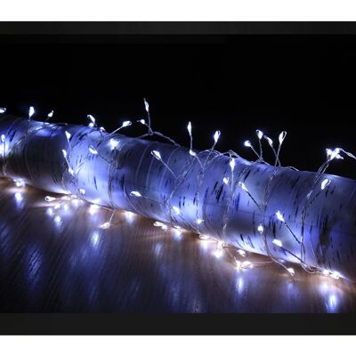 Stringa di luci natalizie in filo d'argento - 200 luci micro LED bianco ghiaccio e 4 m di lunghezza - per uso interno o esterno