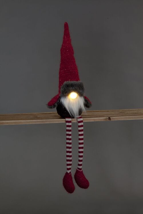Pre-lit Christmas Red & Grey Large Sitting Gonk Gnome Santa Plush 72cm long with lit nose