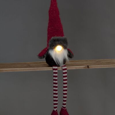 Grand Gnome Gonk assis en peluche de Noël rouge et gris pré-éclairé de 72 cm de long avec nez éclairé