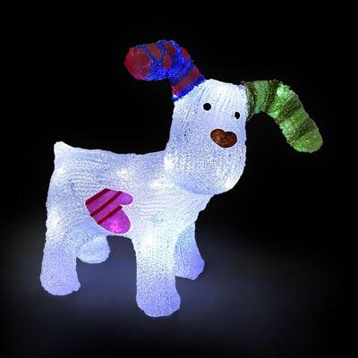 Weihnachtlicher, vorbeleuchteter Schneehund aus Acryl mit 24 eisweißen LEDs für den Außenbereich