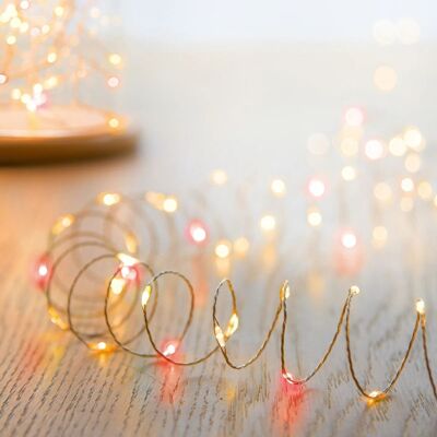 Natale 200 luci vintage a LED bianche calde e rosse luminose da esterno, con perno scintillante, luci a filo alimentate a batteria - timer e multifunzione