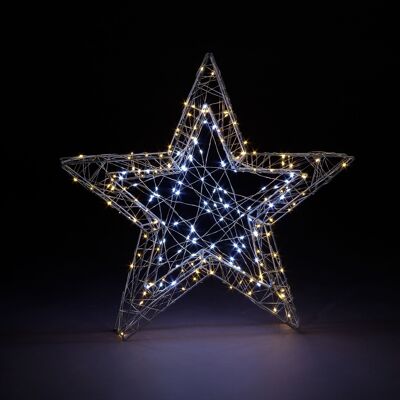 Estrella de hierro grande 3D navideña preiluminada con 240 LED parpadeantes de color blanco cálido y frío (55 cm de diámetro)
