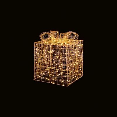 Weihnachtliche Roségold-Paket-Geschenkbox mit 600 warmweißen LEDs, 25 cm