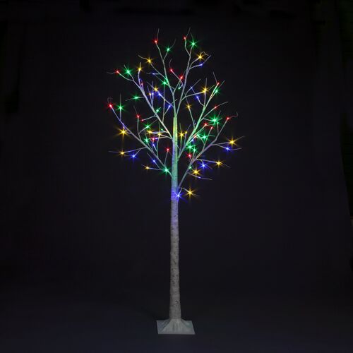 Pre-Lit Christmas White Birch Tree with 150cm/5ft height and 64 Multi-Coloured Micro Led