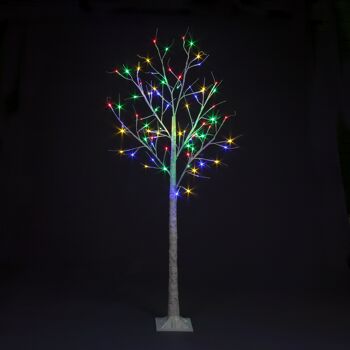 Bouleau blanc de Noël illuminé de 150 cm de hauteur et 64 micro LED multicolores