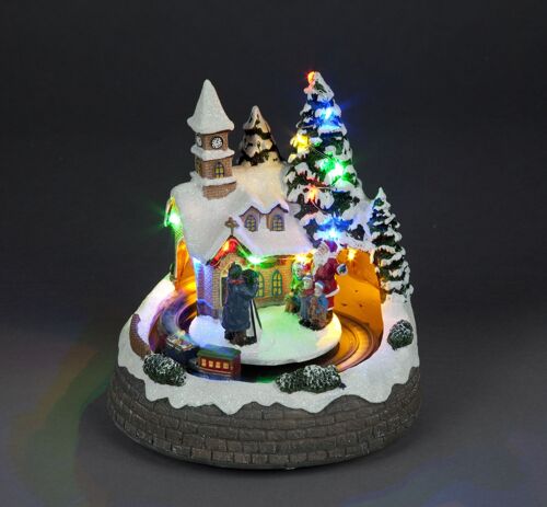 Christmas LED Village Scene with moving train, Santa, children and music battery operated