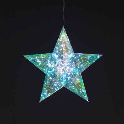 Estrella iridiscente colgante de ensueño navideño 3D con 100 LED blancos