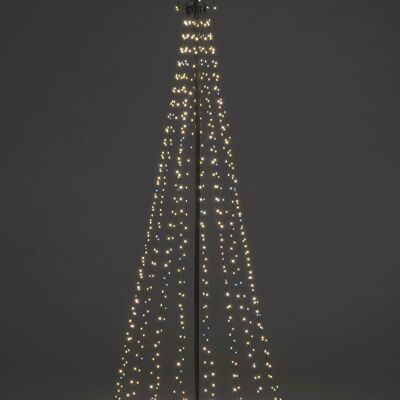 Árbol piramidal navideño preiluminado de 1,8 m/6 pies de fácil instalación para exteriores con 560 LED de color blanco cálido