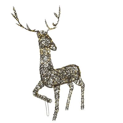 Grand cerf de Noël en osier marron debout pour l'extérieur avec 300 LED blanc chaud