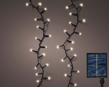 Guirlande lumineuse compacte de Noël à énergie solaire avec 500 LED blanc chaud et 11 m de long – avec minuterie et multifonction (utilisation en extérieur)