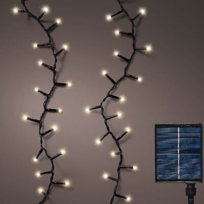 Stringa natalizia compatta ad energia solare con 500 LED bianchi caldi e 11 m di lunghezza - con timer e multifunzione (uso esterno)