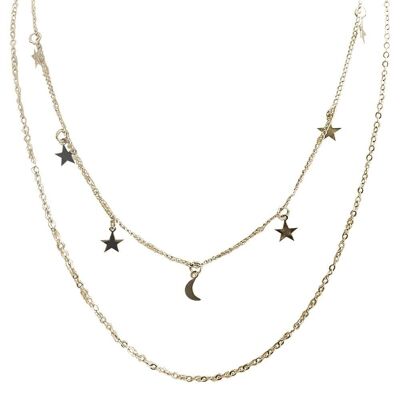 Collier superposé étoile et lune, doré