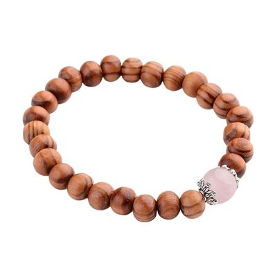 Pulsera de Madera con Cuarzo Rosa