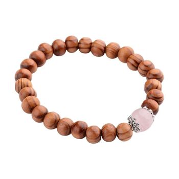 Bracelet en Bois avec Quartz Rose 1