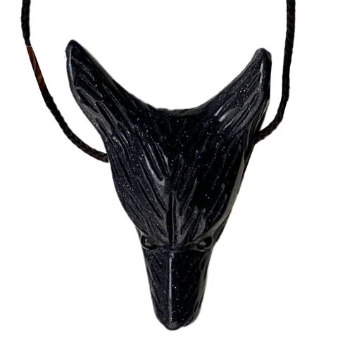 Wolf Head Pendant, Blue Goldstone