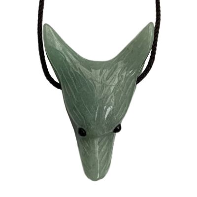 Wolf Head Pendant, Green Aventurine