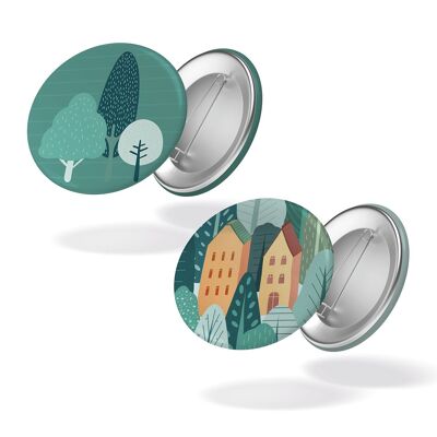 Wind in the treetops - Houses + trees - Set of 2 badges #81