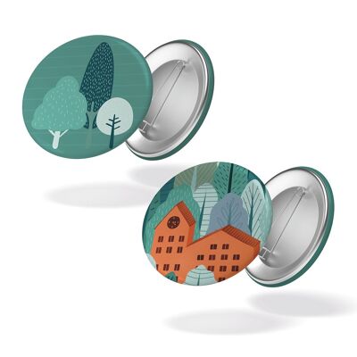 Wind in the treetops - School + trees - Set of 2 badges #82