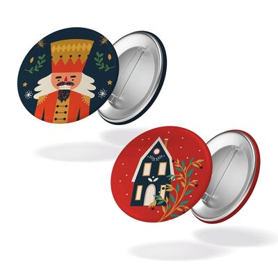 Nutcracker + Christmas house - Set of 2 badges #90