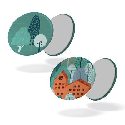 Wind in the treetops - School + trees - Set of 2 magnets #82