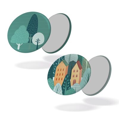 Wind in the treetops - Houses + trees - Set of 2 magnets #81