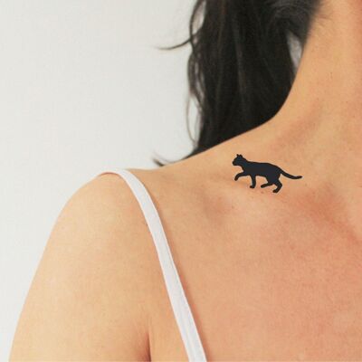 Tatuaje temporal de silueta de gato negro caminando (juego de 3)