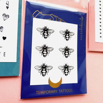 tatouage temporaire abeilles vintage en noir (lot de 6) 3